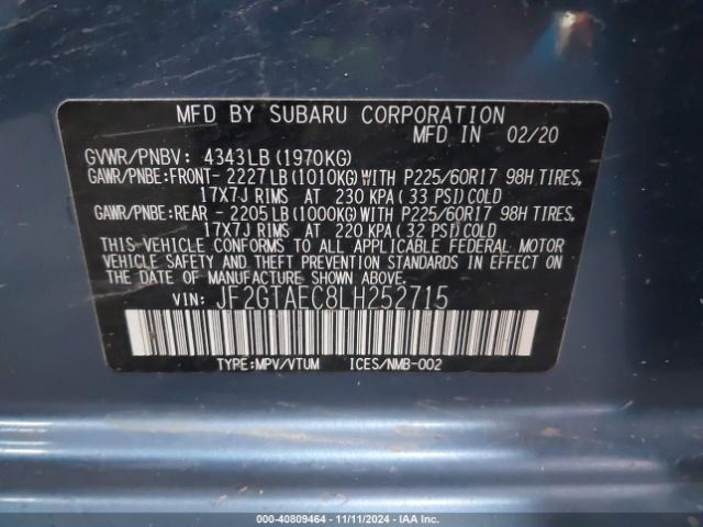 Photo 8 VIN: JF2GTAEC8LH252715 - SUBARU CROSSTREK 