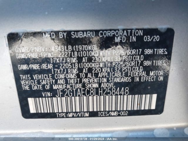 Photo 8 VIN: JF2GTAEC8LH258448 - SUBARU CROSSTREK 