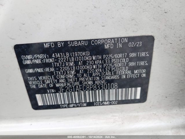 Photo 8 VIN: JF2GTAEC8P8330108 - SUBARU CROSSTREK 