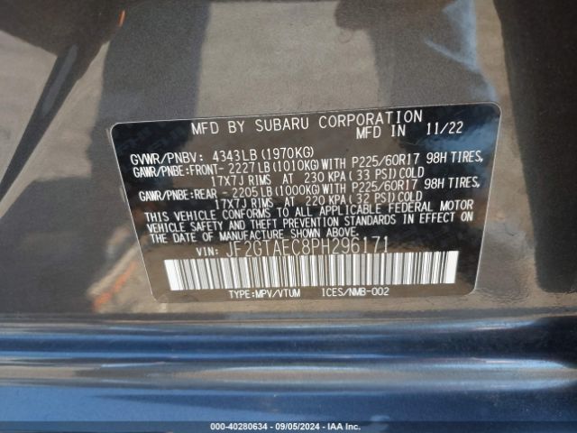 Photo 8 VIN: JF2GTAEC8PH296171 - SUBARU CROSSTREK 