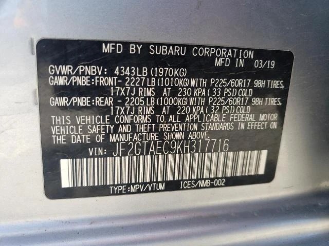 Photo 11 VIN: JF2GTAEC9KH317716 - SUBARU CROSSTREK 