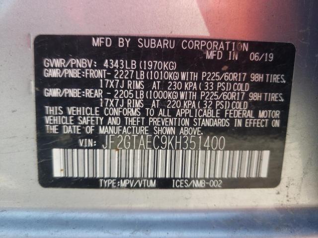 Photo 9 VIN: JF2GTAEC9KH351400 - SUBARU CROSSTREK 