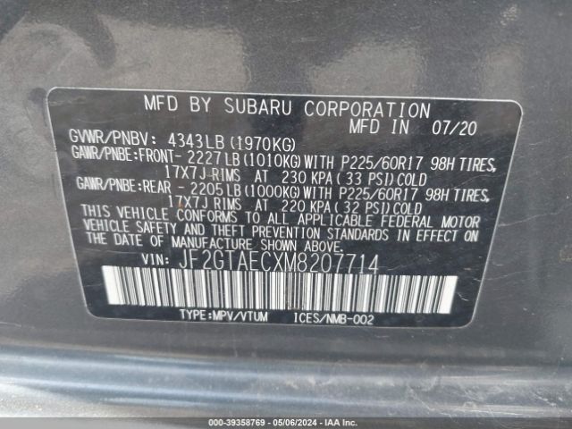 Photo 8 VIN: JF2GTAECXM8207714 - SUBARU CROSSTREK 