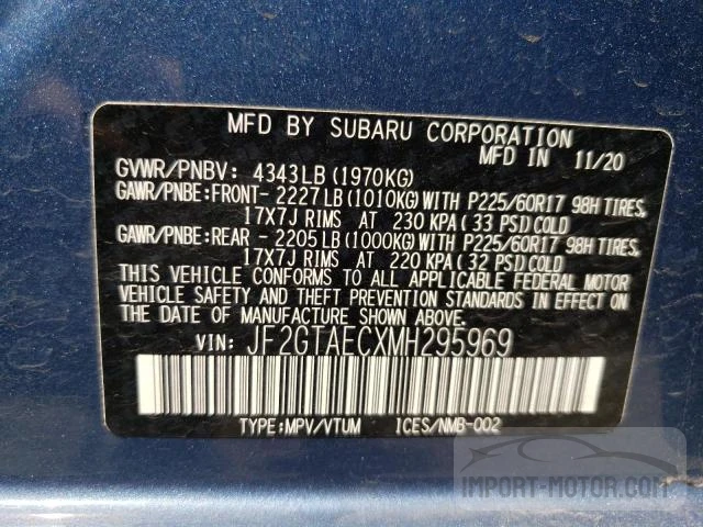 Photo 12 VIN: JF2GTAECXMH295969 - SUBARU CROSSTREK 