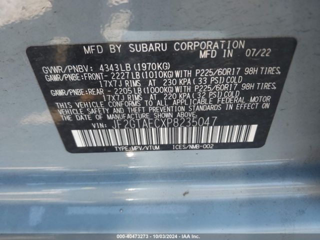 Photo 8 VIN: JF2GTAECXP8235047 - SUBARU CROSSTREK 