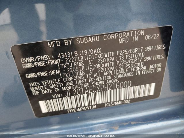 Photo 8 VIN: JF2GTAECXPH216000 - SUBARU CROSSTREK 