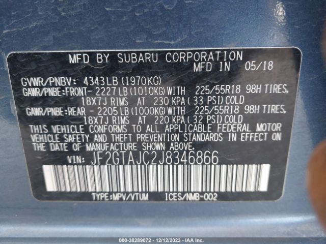 Photo 8 VIN: JF2GTAJC2J8346866 - SUBARU CROSSTREK 