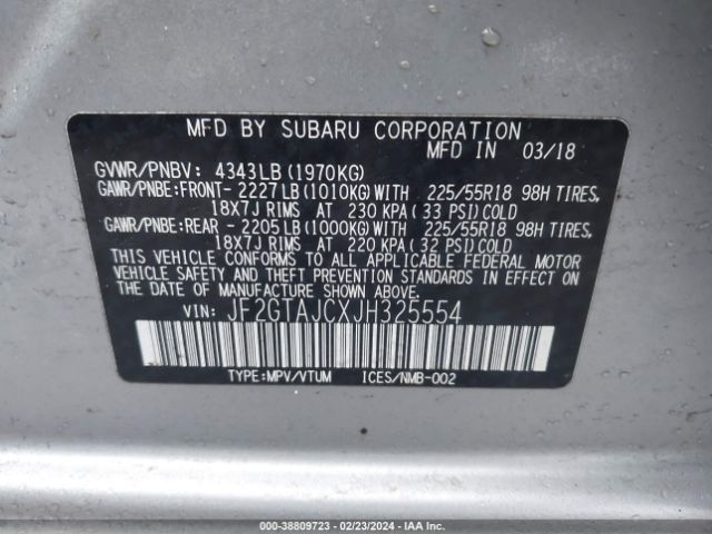 Photo 8 VIN: JF2GTAJCXJH325554 - SUBARU CROSSTREK 