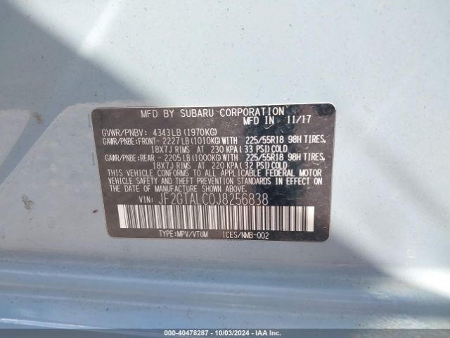 Photo 8 VIN: JF2GTALC0J8256838 - SUBARU CROSSTREK 