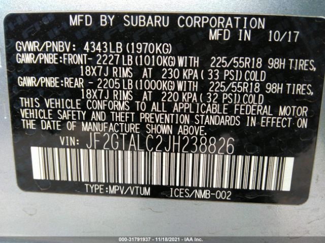 Photo 8 VIN: JF2GTALC2JH238826 - SUBARU CROSSTREK 