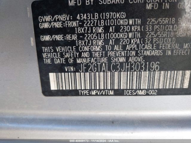 Photo 8 VIN: JF2GTALC3JH303196 - SUBARU CROSSTREK 