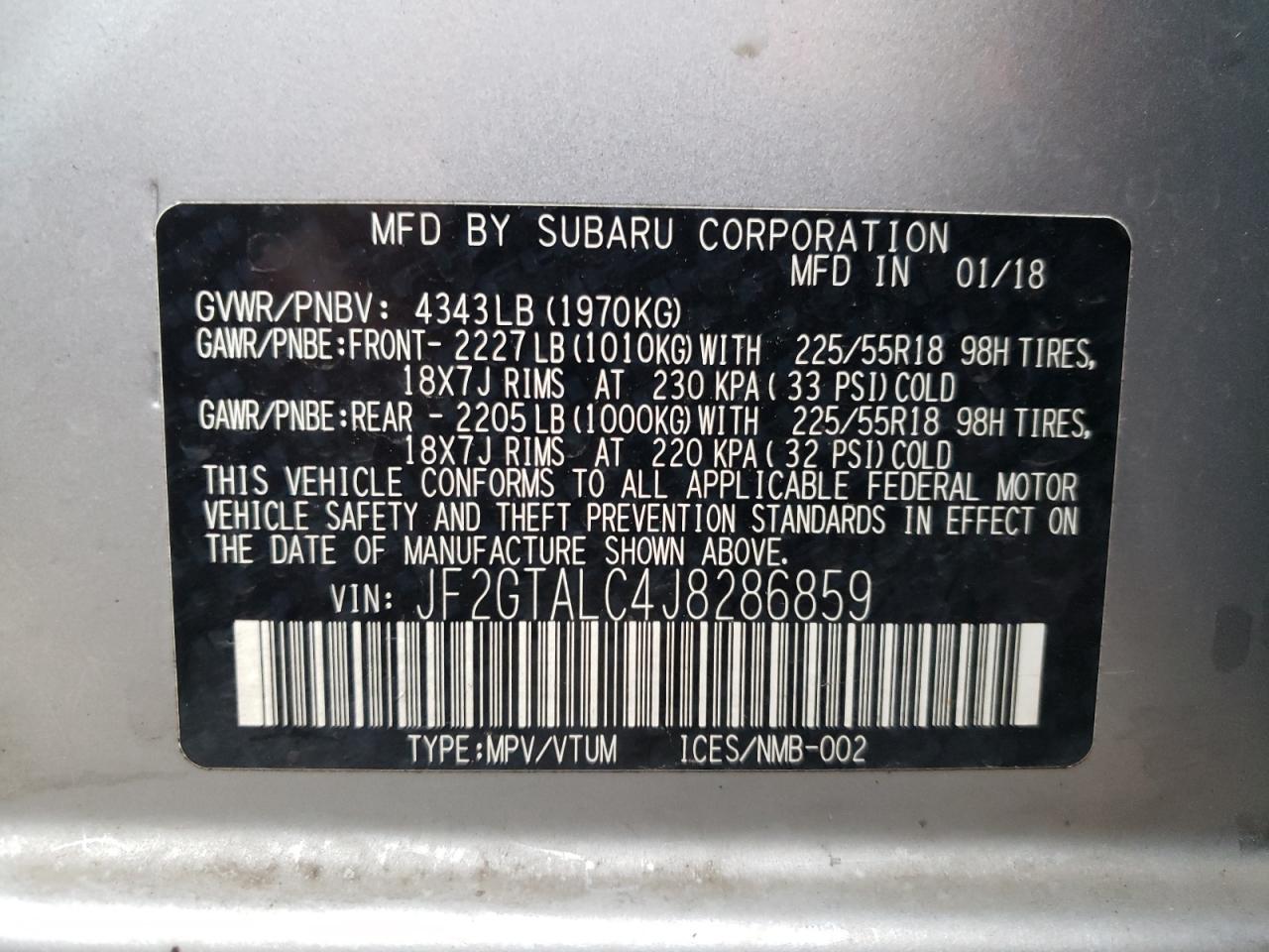 Photo 12 VIN: JF2GTALC4J8286859 - SUBARU CROSSTREK 