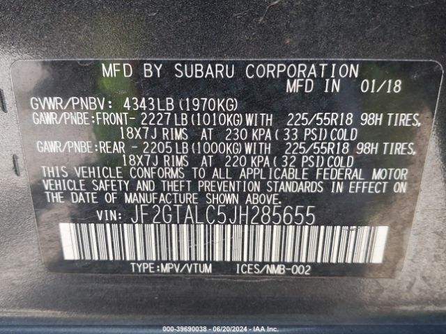 Photo 8 VIN: JF2GTALC5JH285655 - SUBARU CROSSTREK 