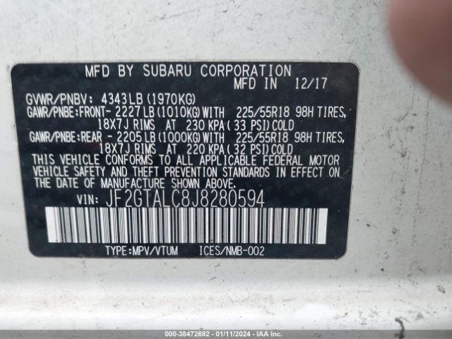 Photo 8 VIN: JF2GTALC8J8280594 - SUBARU CROSSTREK 