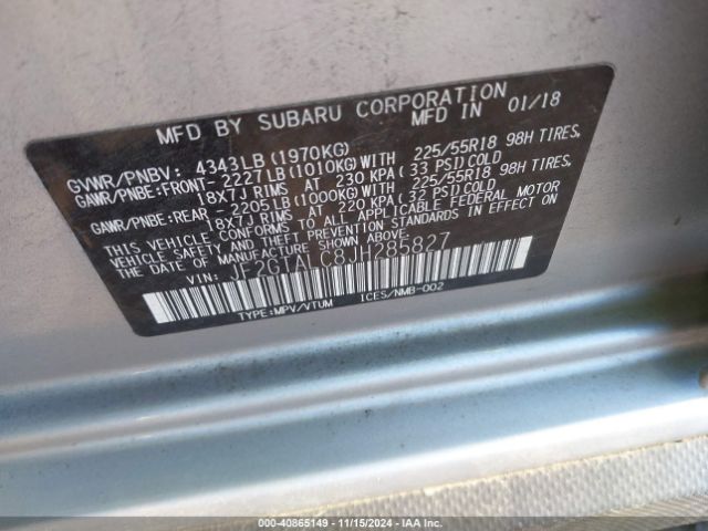 Photo 8 VIN: JF2GTALC8JH285827 - SUBARU CROSSTREK 