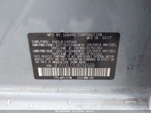 Photo 8 VIN: JF2GTALC9J8214569 - SUBARU CROSSTREK 