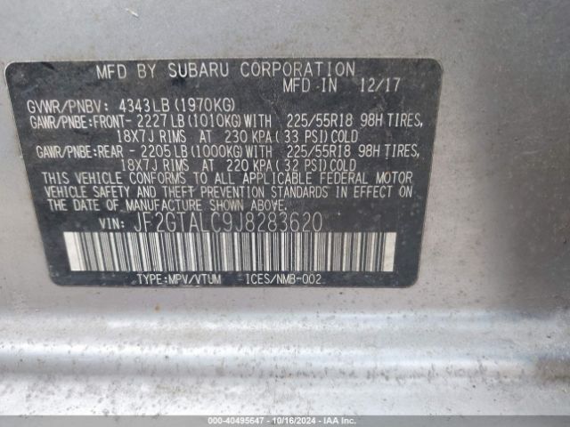 Photo 8 VIN: JF2GTALC9J8283620 - SUBARU CROSSTREK 