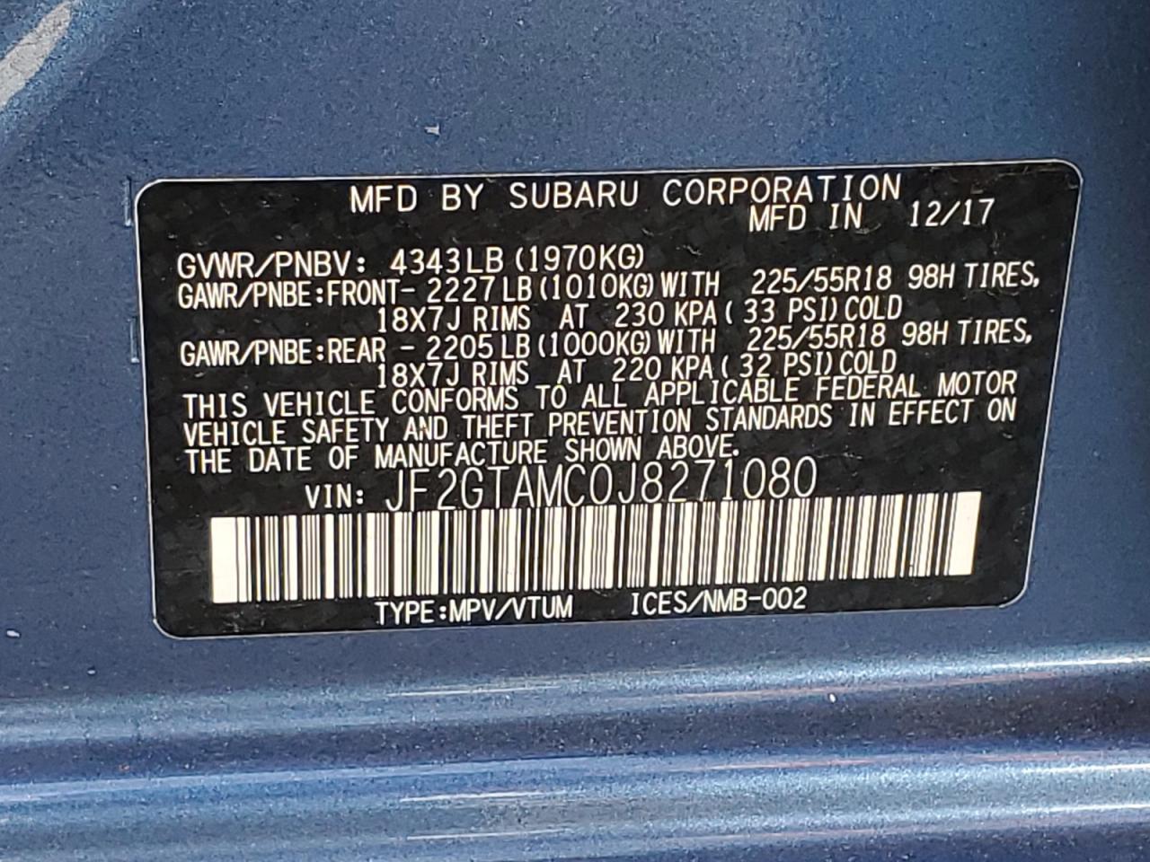 Photo 11 VIN: JF2GTAMC0J8271080 - SUBARU CROSSTREK 