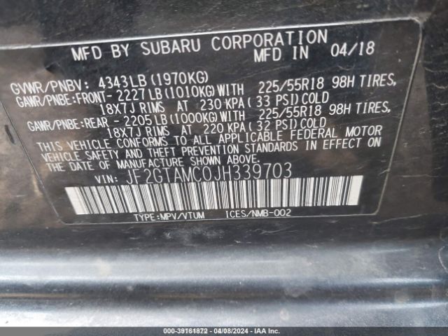 Photo 8 VIN: JF2GTAMC0JH339703 - SUBARU CROSSTREK 