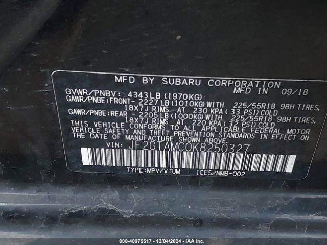 Photo 8 VIN: JF2GTAMC0K8250327 - SUBARU CROSSTREK 