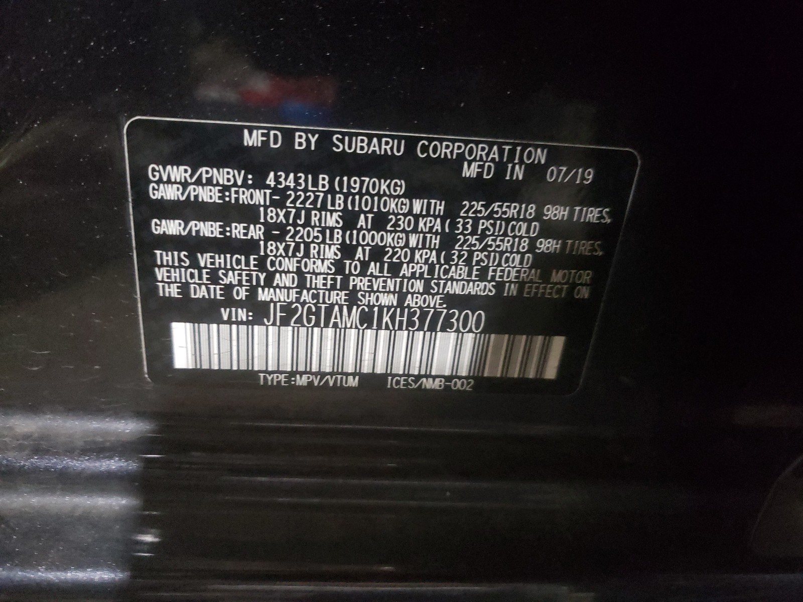 Photo 9 VIN: JF2GTAMC1KH377300 - SUBARU CROSSTREK 