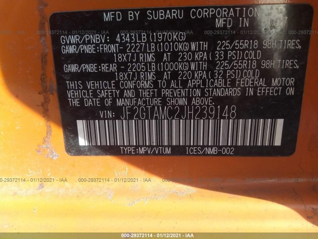 Photo 8 VIN: JF2GTAMC2JH239148 - SUBARU CROSSTREK 