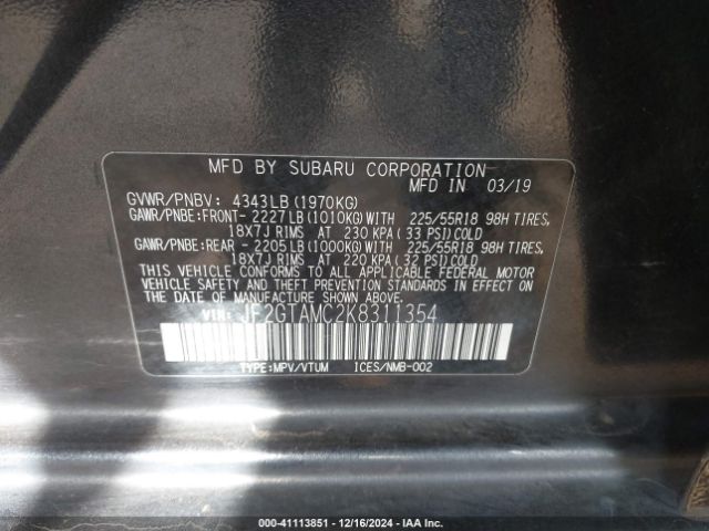 Photo 8 VIN: JF2GTAMC2K8311354 - SUBARU CROSSTREK 