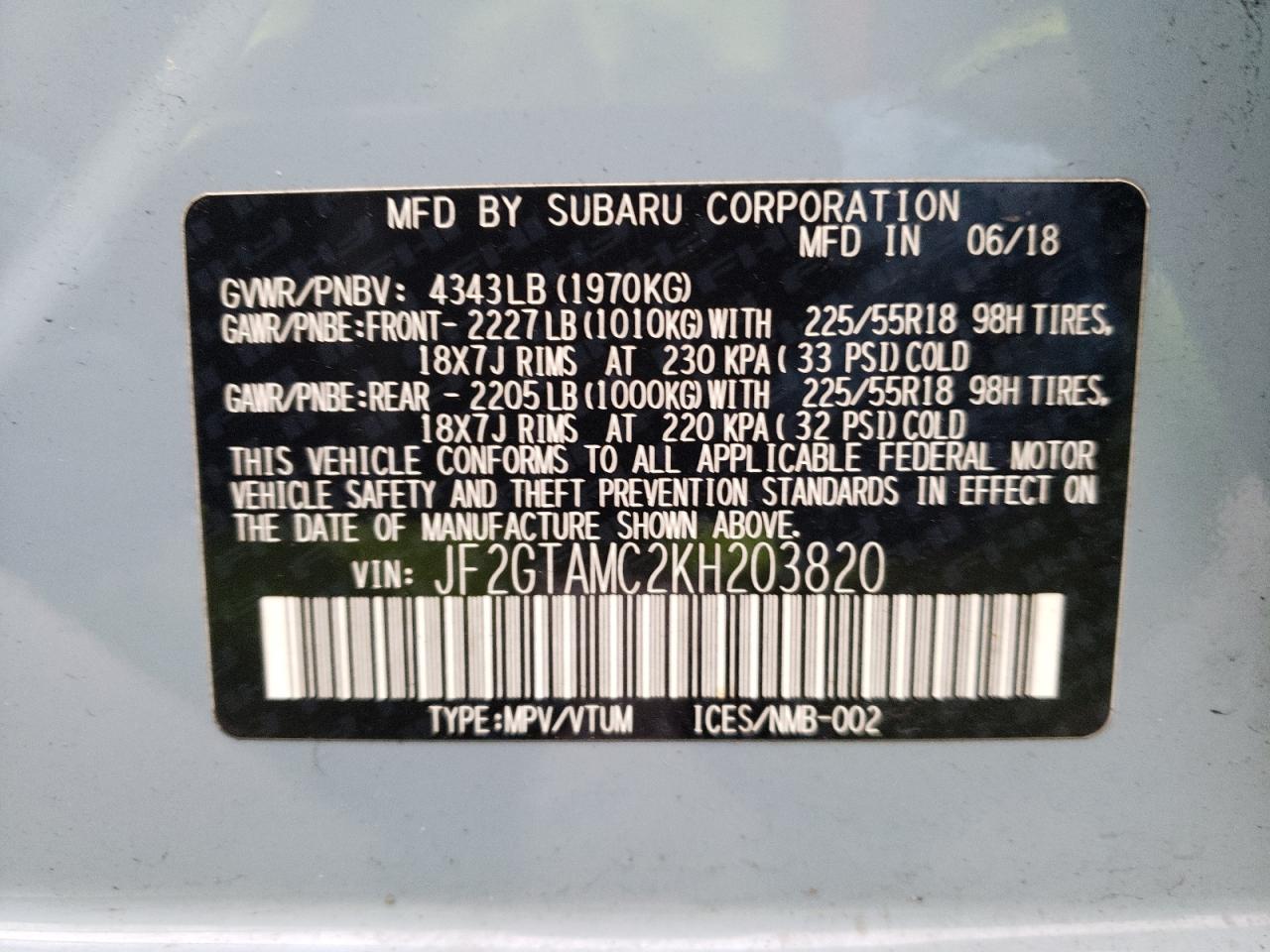 Photo 12 VIN: JF2GTAMC2KH203820 - SUBARU CROSSTREK 