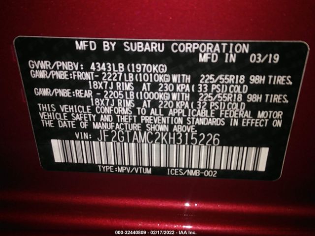 Photo 8 VIN: JF2GTAMC2KH315226 - SUBARU CROSSTREK 