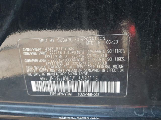 Photo 8 VIN: JF2GTAMC2L8260116 - SUBARU CROSSTREK 