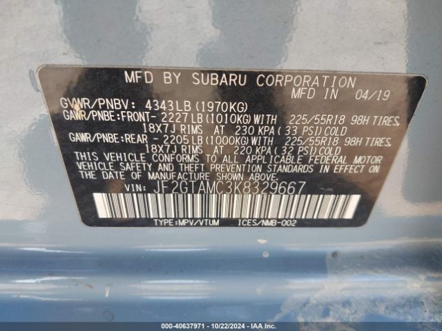 Photo 8 VIN: JF2GTAMC3K8329667 - SUBARU CROSSTREK 