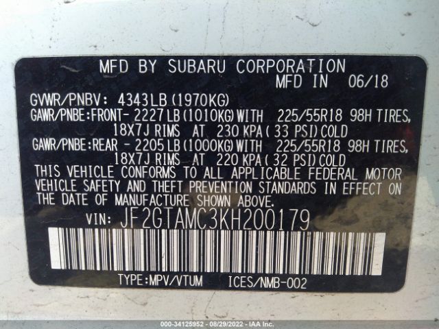 Photo 8 VIN: JF2GTAMC3KH200179 - SUBARU CROSSTREK 