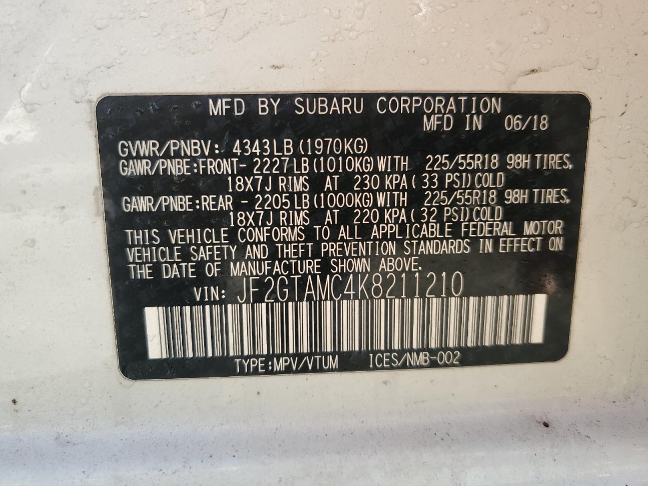 Photo 11 VIN: JF2GTAMC4K8211210 - SUBARU CROSSTREK 