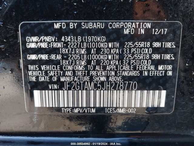 Photo 8 VIN: JF2GTAMC5JH278770 - SUBARU CROSSTREK 