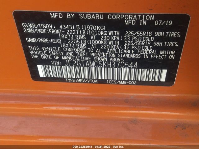 Photo 8 VIN: JF2GTAMC5KH370544 - SUBARU CROSSTREK 