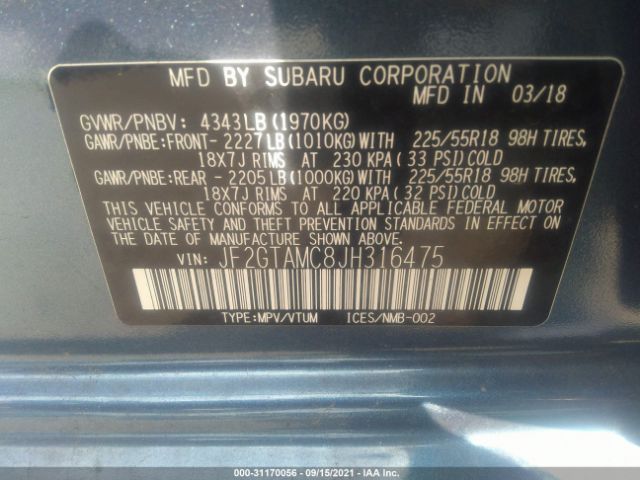 Photo 8 VIN: JF2GTAMC8JH316475 - SUBARU CROSSTREK 