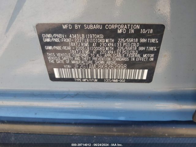 Photo 8 VIN: JF2GTAMC8K8262998 - SUBARU CROSSTREK 