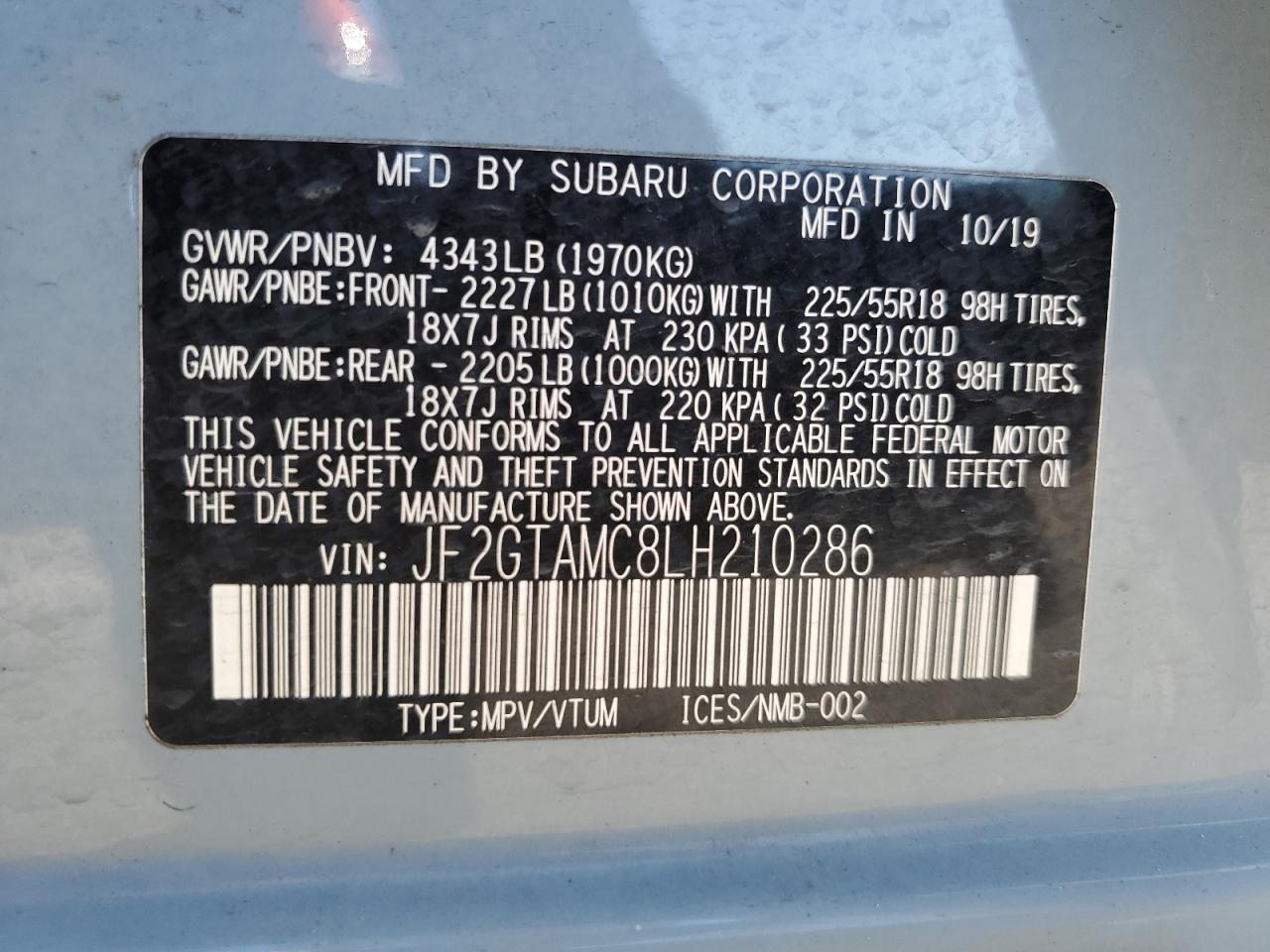 Photo 11 VIN: JF2GTAMC8LH210286 - SUBARU CROSSTREK 