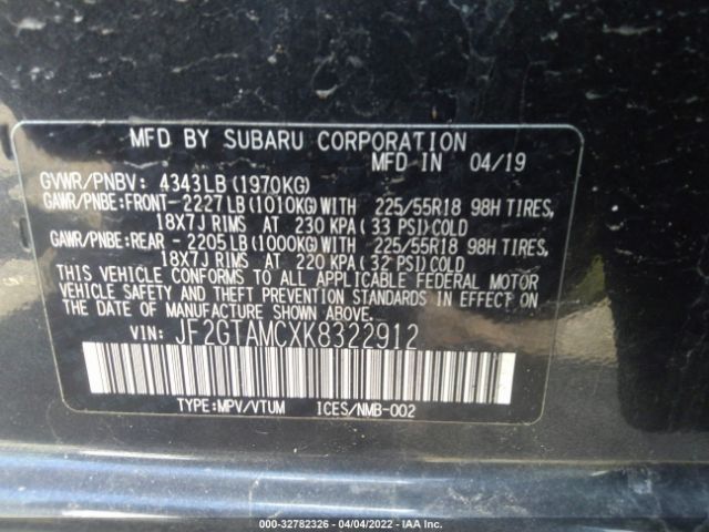 Photo 8 VIN: JF2GTAMCXK8322912 - SUBARU CROSSTREK 