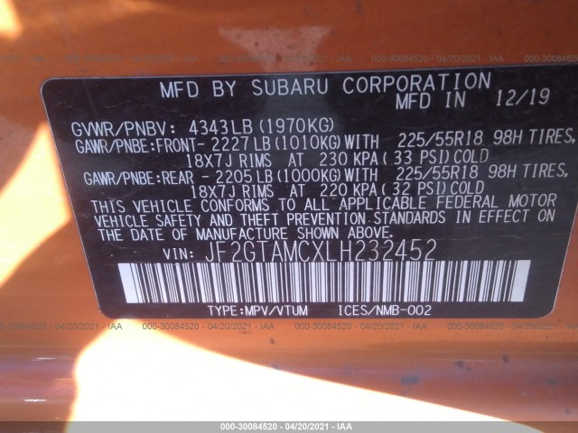 Photo 8 VIN: JF2GTAMCXLH232452 - SUBARU CROSSTREK 