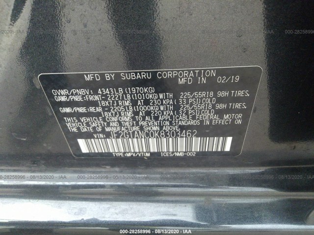 Photo 8 VIN: JF2GTANC0K8303462 - SUBARU CROSSTREK 