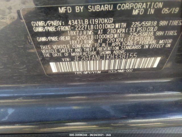 Photo 8 VIN: JF2GTANC1KH338155 - SUBARU CROSSTREK 