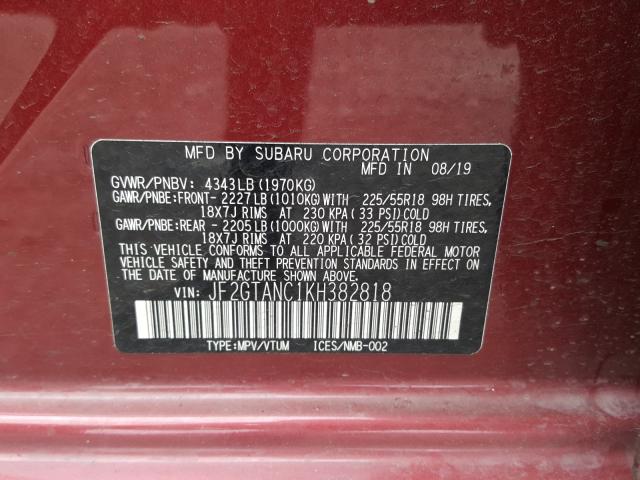 Photo 9 VIN: JF2GTANC1KH382818 - SUBARU CROSSTREK 