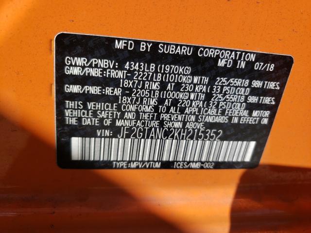 Photo 9 VIN: JF2GTANC2KH215352 - SUBARU CROSSTREK 