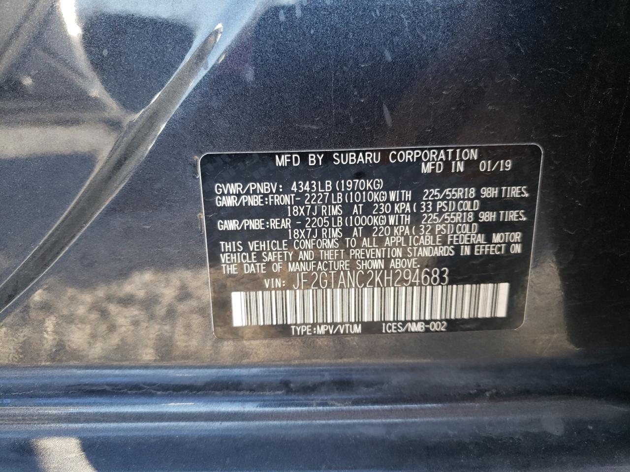 Photo 12 VIN: JF2GTANC2KH294683 - SUBARU CROSSTREK 