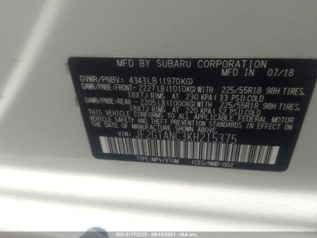 Photo 8 VIN: JF2GTANC3KH215375 - SUBARU CROSSTREK 