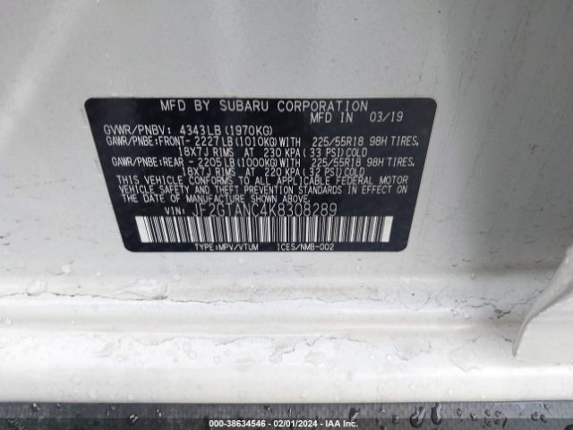 Photo 8 VIN: JF2GTANC4K8308289 - SUBARU CROSSTREK 