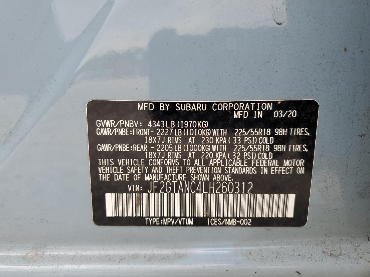 Photo 12 VIN: JF2GTANC4LH260312 - SUBARU CROSSTREK 