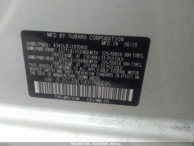 Photo 8 VIN: JF2GTANC5KH356495 - SUBARU CROSSTREK 