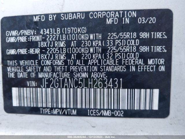 Photo 8 VIN: JF2GTANC5LH263431 - SUBARU CROSSTREK 